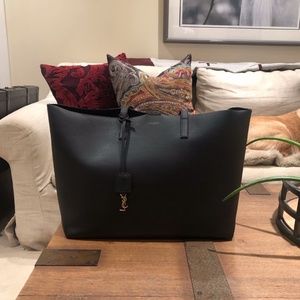 SAINT LAURENT Shopper large textured-leather tote